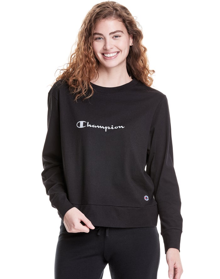 Champion Sleep Pj Long-Sleeve - Naisten Mustat T-Paita - Suomi 9567234-DQ